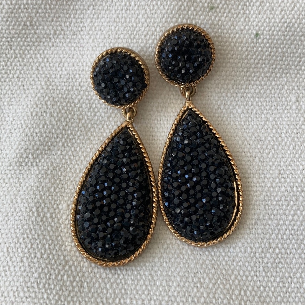 Black sequinned drop Earrings with gold lining
